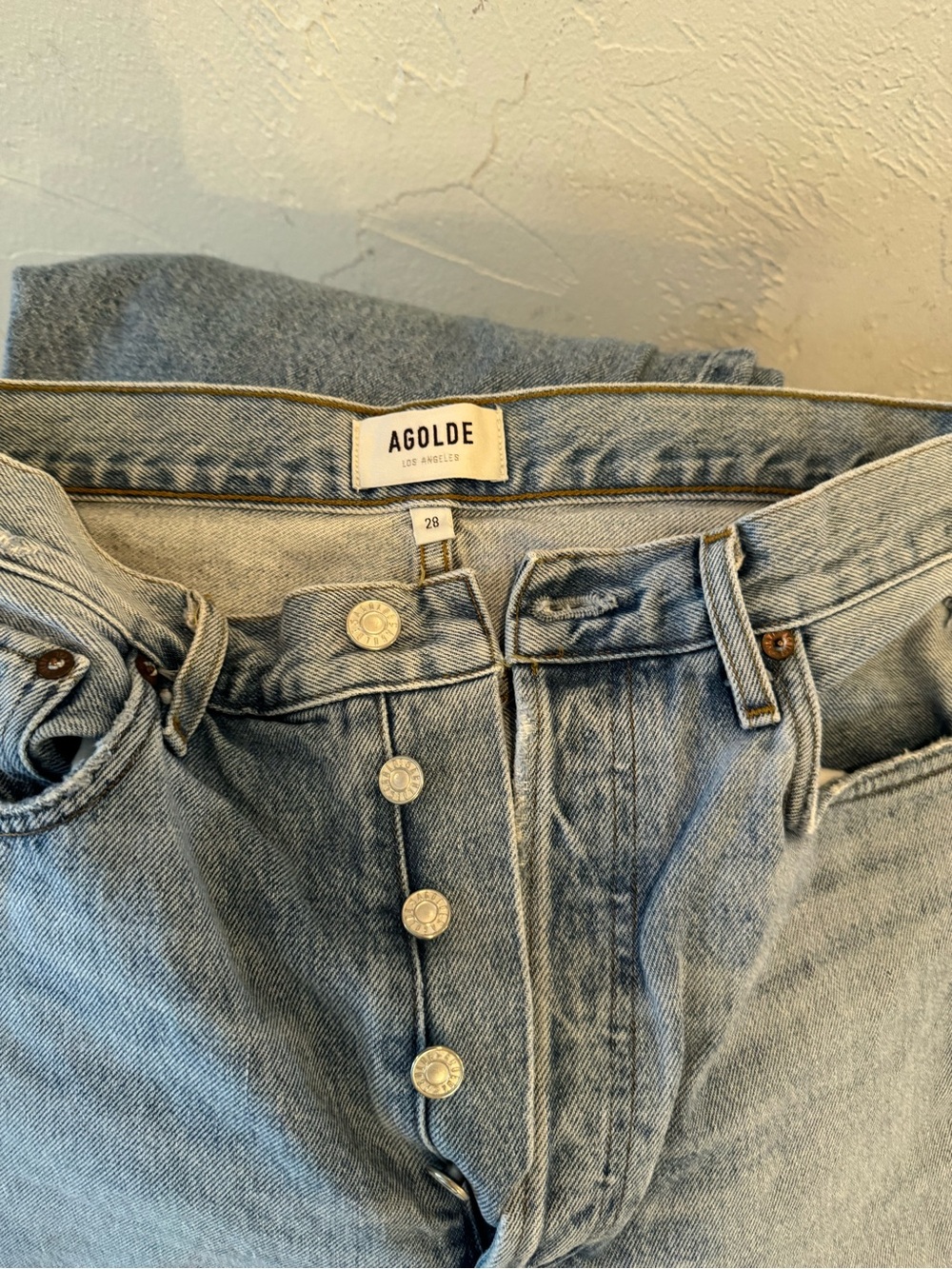 Agolde size 28 Women's High-Rise distressed Straight Leg Light Blue Jeans - Picture 2 of 6